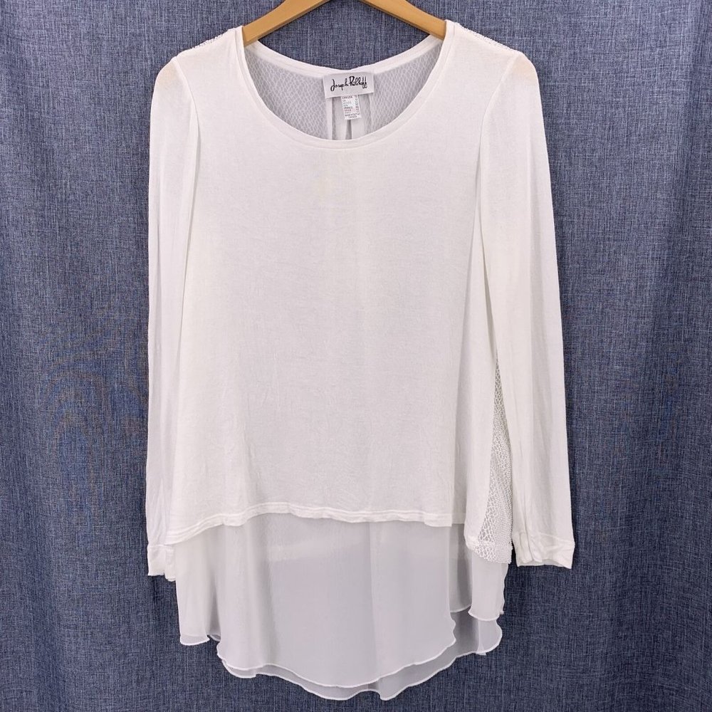 JOSEPH RIBKOFF White Layered Knit and Chiffon Mesh Back Tunic Top Size 10